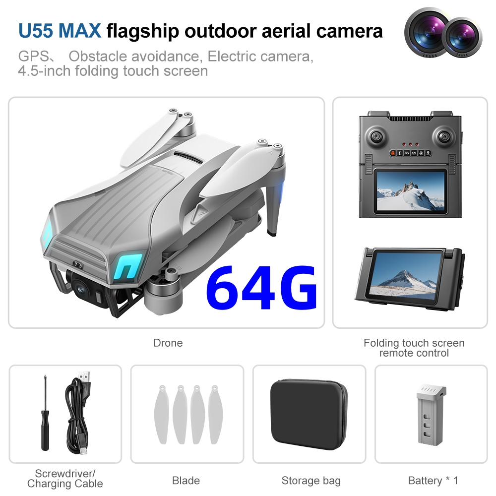 Drone Gimbal 2 Axis - NCZOBOE U55 프로페셔널 GPS 드론 (카메라,